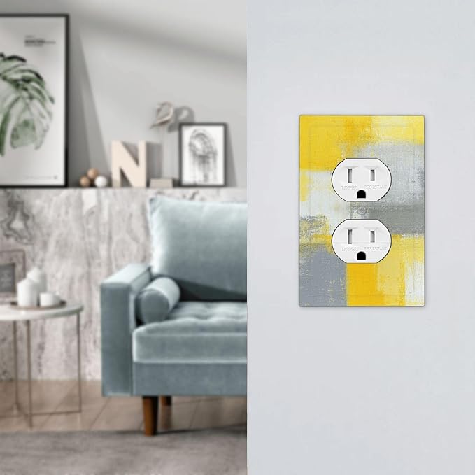 Outlet Covers Retro Modern Gray Yellow Ombre Abstract Art 1 Gang Duplex Light Switch Cover Plate Decorative Wall Plates Electrical Switchplate Receptacle for Bathroom Bedroom Decor（2 Pack）