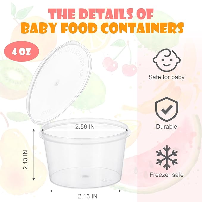 Didaey 100 Pcs Baby Food Storage Containers 4 oz with Hinged Lids Small Disposable Plastic Puree Snack Sauce Food Freezer Containers, Stackable, Leakproof
