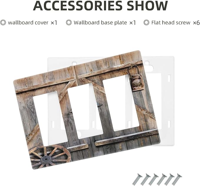 Wood Garage Barn Door Cabin 3 Gang Triple Rocker/Decorator Light Switch Wall Plate Cover Decorative Gfci Electrical Faceplate Switchplate Room Decorate
