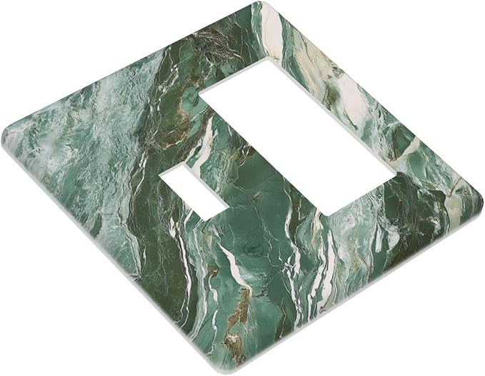 Decorative Toggle Switch Cover Plate with Modern Luxury Green Marble Texture Design 2-Gang 1-Gang Standard Wall Plate Light Switch Cover for Kitchen Bathroom Decor