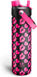 ENCOOL Valentine's Day Insulated Water Bottle with Straw Stainless Steel Water Bottle, Leak-Proof, BPA-Free, Keeps Cold for 24 Hours for Sports, Travel, School (26 oz, Kiss Love Pink x Black)