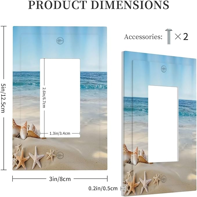 Outlet Covers Summer Beach Starfish Shells 1 Gang Light Switch Cover Plate Single Rocker Switch plate Covers Decorative Wall Plates Electrical GFCI Receptacle for Bathroom Home Decor