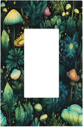 Green Dark Forest Mystical Mushroom 1 Gang Rocker Light Switch Covers Single Decora Outlet Wall Plate Decorative Switchplate Faceplate GFCI for Country Bathroom Bedroom Kitchen Decor