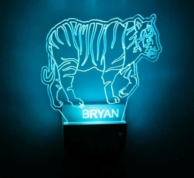 MIRROR MANIA Night Light Multi Color Personalized LED Plug-in, Ultra-Slim Touch Night Light Smart Dusk to Dawn Sensor, Kids Children's Bedroom Kitchen Bathroom Hallway Play Room Variations (Tiger)