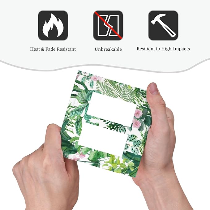 Tropical Palm Leaves Green Jungle Botanical Floral Flowers Decorative Outlet Covers 2 Gang Double GFCI Rocker Electrical Wall Panels Light Switch Cover Plate for Bedroom Living Room Decor