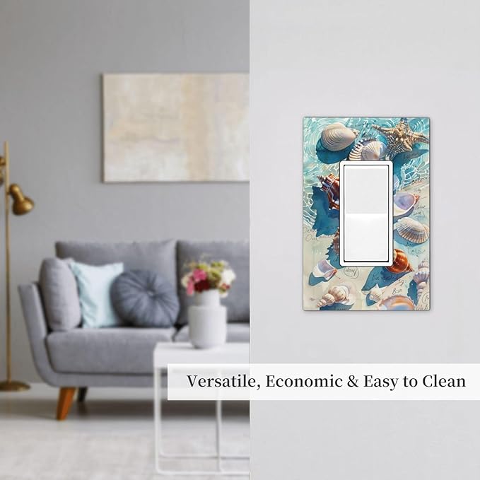 Decorative Outlet Covers Ocean Waves Starfish Conch Scallop Shell 1 Gang Single Rocker Light Switch Cover Plate Wall Plates Gfci Faceplate For Kids Room Nursery Decor