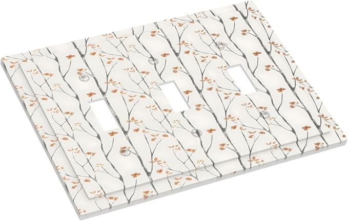 Boho Floral Watercolor Tree Branch Flower Minimalist Decorative Switch Plates 3 Gang Wall Plate Triple Toggle Light Switch Cover Faceplate Electrical Wall Panels for Bedroom Living Room Decor