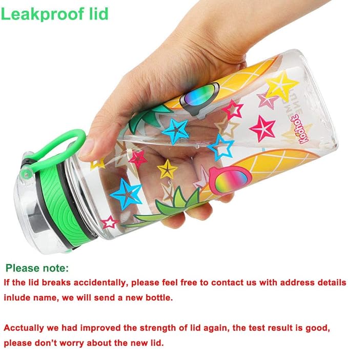 Home Tune Cute Water Bottle for School Kids Girls, BPA FREE Tritan & Leak Proof & Easy Clean & Carry Handle, 23oz/ 680ml - Pineapple