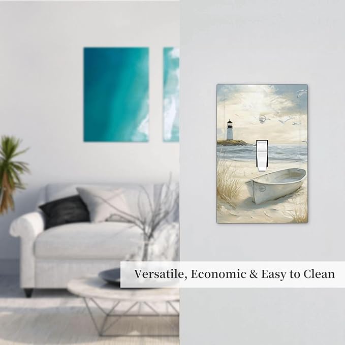 Sea Beach 1 Gang Light Switch Cover Single Toggle Wall Plate Old Ship Reed Lighthouse Seascape Decorative Electrical Switchplate Covers for Country Bedroom Kitchen Living Room Decor