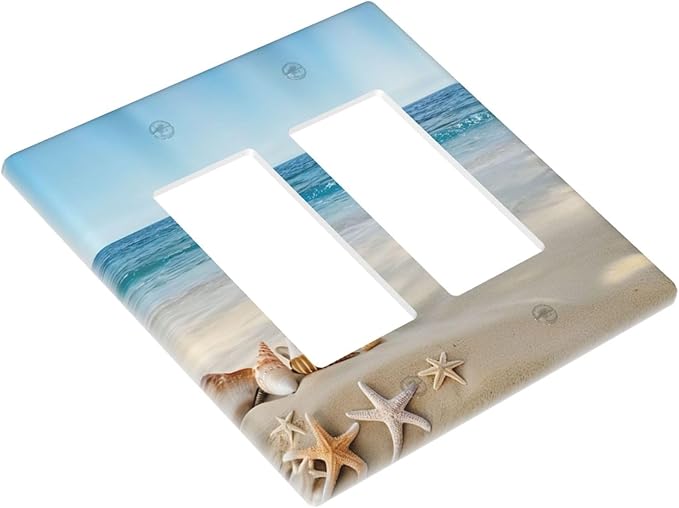 Outlet Covers Summer Beach Starfish Shells 2 Gang Light Switch Cover Plate Double Rocker Switch plate Covers Decorative Wall Plates Electrical GFCI Receptacle for Bathroom Home Decor