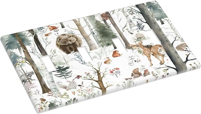Snow Bear Fox Deer Forest Squirrel Wild Life Animal Light Switch Covers Quad Toggle Electrical Faceplate 4 Gang Wall Plate Decorative Switch Plates for Farmhouse Kids Room Decor