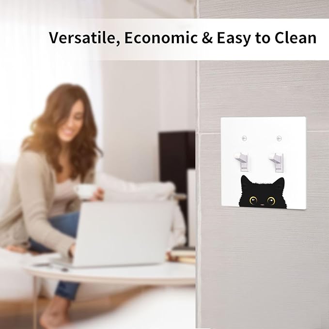 Cute Cat Black Double Light Switch Cover Plates Decorative 2 Gang Wall Plate Double Toggle Lightswitch Cover