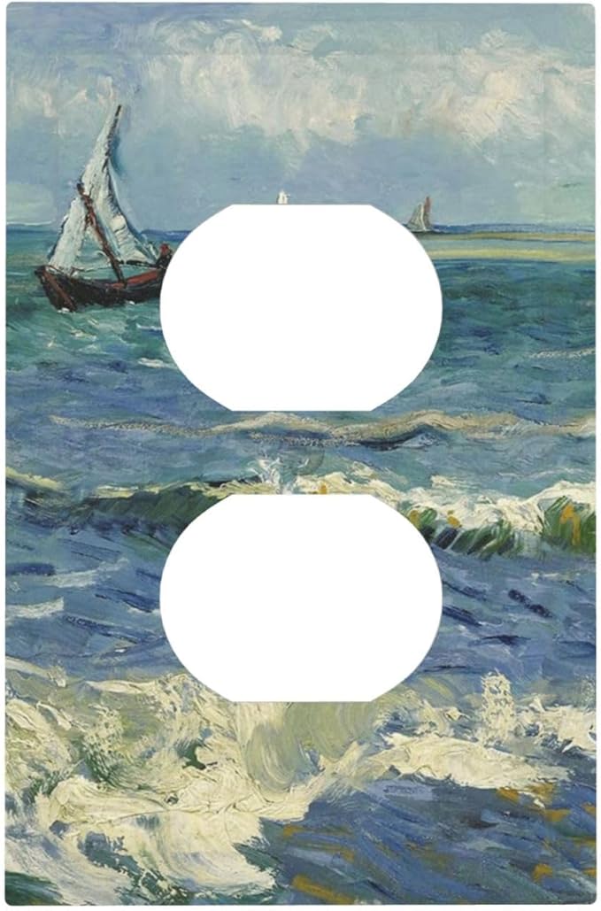 Nautical Ocean Waves Sailboat Painting Blue Sky Outlet Covers 1 Gang Duplex Light Switch Cover Decorative Switch Plates Electrical Receptacle Faceplate Wall Plate for Bathroom Bedroom Decor