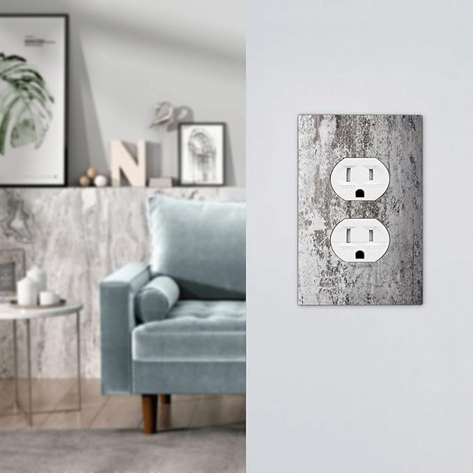 Outlet Covers Gray White Speckled Weathered Concrete Wall 1 Gang Duplex Light Switch Cover Plate Decorative Wall Plates Socket Cover Electrical Switchplate for Bedroom Home Decor