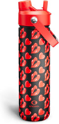 ENCOOL Valentine's Day Insulated Water Bottle with Straw Stainless Steel Water Bottle, Leak-Proof, BPA-Free, Keeps Cold for 24 Hours for Sports, Travel, School (26 oz, Kiss Love Red x Black)