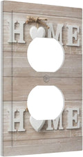 Farmhouse White/Brown Wood Sweet Home 1 Gang Duplex Wall Plate Receptacle Outlet Covers Rustic Vintage Country Wooden Letters Decorative Electrical Dual Device Light Switch Plug Socket Faceplate Cover