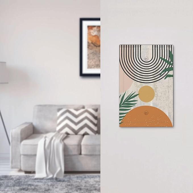 Vintage Orange Modern Abstract Mid Century Geometric Boho Bohemian Sun Aesthetic Art 1-Gang No Device Blank Wallplate Jumbo Size Unused Outlet and Light Switch Cover Decorative Plug Face Plate Cover