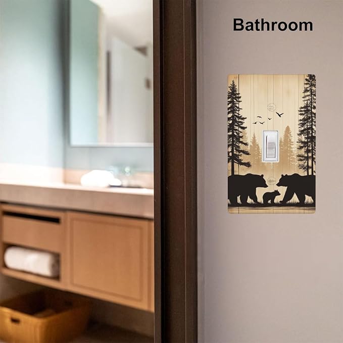 Cabin Bear Woodland 1-Gang Toggle Light Switch Plate, Rustic Wooden Bear Wall Plate for Cabin, Lodge, Farmhouse & Bedroom