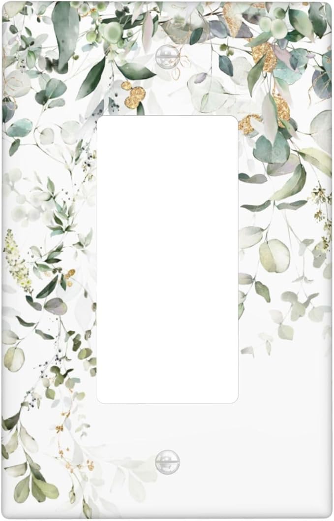 Green Leaves Watercolor Single Gang Rocker Light Switch Cover Plates Decorative Outlet Covers, 1 Gang Rocker Wall Plate