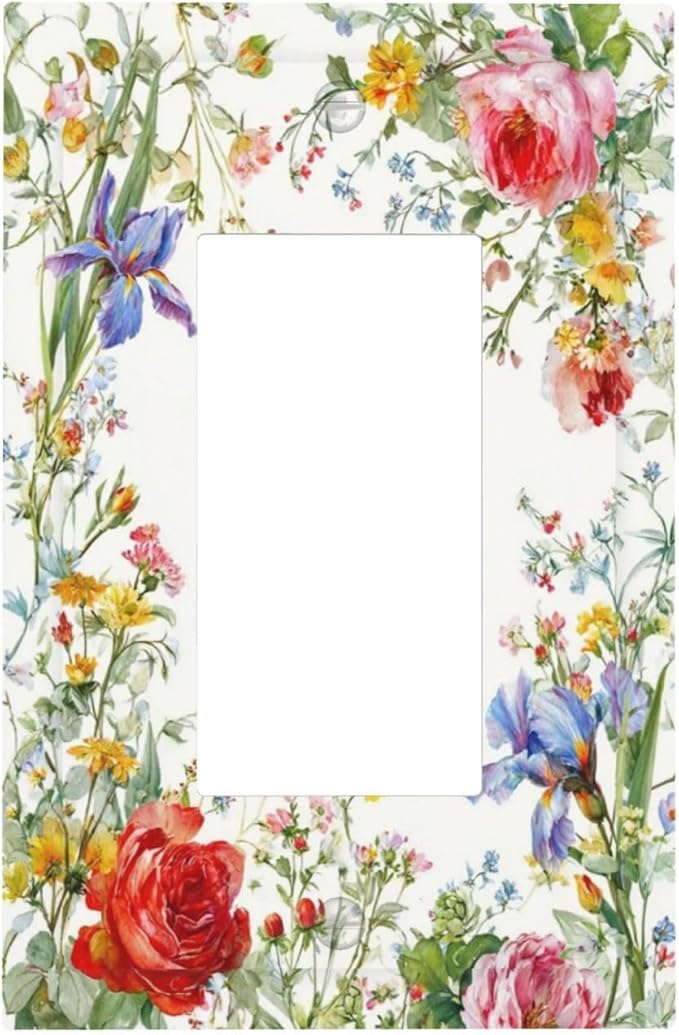 Decorative Outlet Covers Rustic Red Flower Garden Floral 1 Gang Rocker Light Switch Cover Plate Single Wall Plates for Electrical Switch Plate Covers Faceplate for Country Home Decor