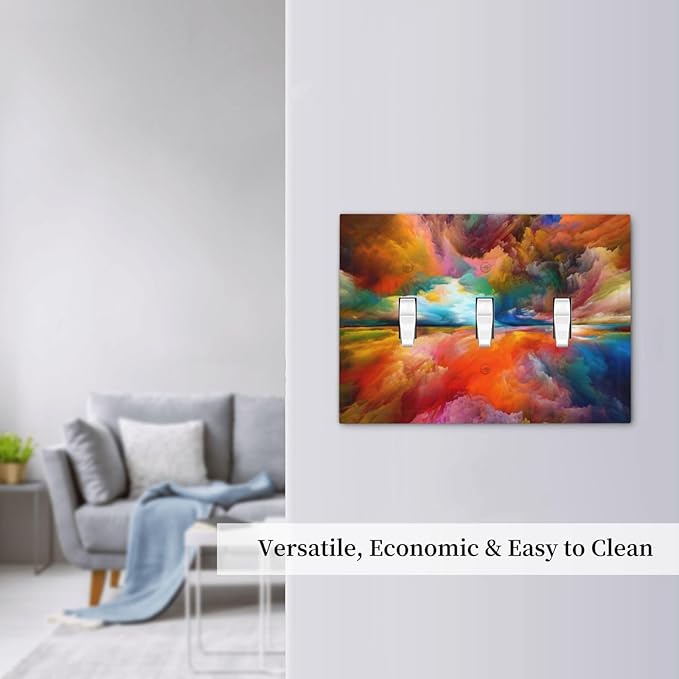 Light Switch Cover Plate Iridescent Abstract Colorful Clouds 3 Gang Triple Toggle Decorative Switch Plates Rainbow Outlet Covers Electrical Wall Plates for Bathroom Home Decor