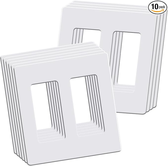 Screwless Decorator Wall Plates, 2-Gang Decorative Outlet Covers, Standard Size 4.68" x 4.74" Switch Plate and Hidden Screw Faceplate (10 Pack, Gloss White)