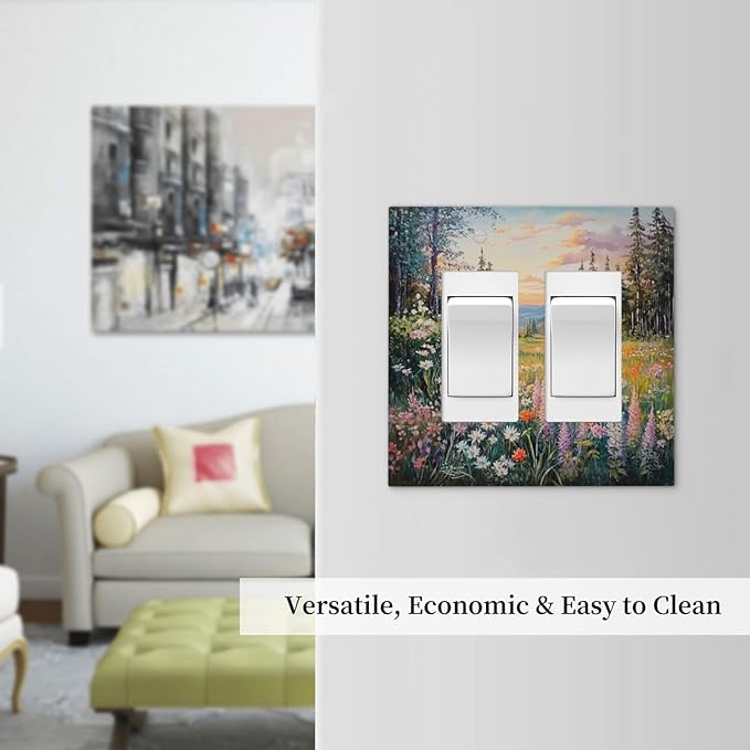 Decorative Outlet Covers Floral Landscape Rustic Nature Wildflower 2 Gang Double Gfci Rocker Electrical Wall Panels Light Switch Cover Plate For Bed Room Living Room Decor
