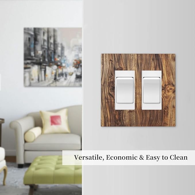 Distressed Wood Brown Wood Texture Decorative Outlet Covers 2 Gang Double GFCI Rocker Electrical Wall Panels Light Switch Cover Plate for Farmhouse Home Decor