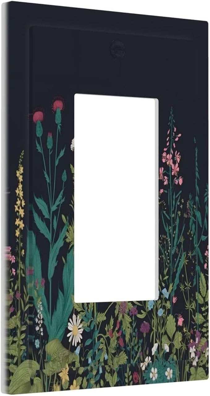 Boho Garden Flowers Weeds Floral Wildflowers Decorative Outlet Covers 1 Gang Single Rocker Light Switch Cover Plate Wall Plates GFCI Faceplate for Bedroom Living Room Decor