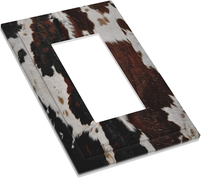 Cowhide Print Abstract Animal Fur Rustic Decorative Outlet Covers 1 Gang Single Rocker Light Switch Cover Plate Wall Plates GFCI Faceplate for Farmhouse Home Decor
