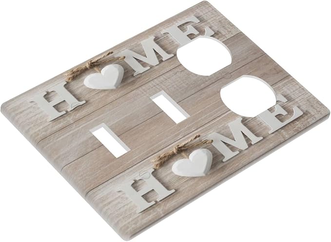 Farm Country Love Home Wood Print 3-Gang 2-Toggle 1-Duplex Receptacle Combination Light Switch Decorative Triple Combo Device Switches/Rocker Outlet Covers and Wall Plate
