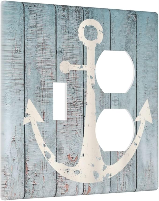 Anchor Rustic Sailing Nautical Wooden Planks Marine Wallplates 1 Toggle 1 Duplex Switch Plate Electrical GFCI Faceplate Decorative Light Switch Covers for Bathroom Farmhouse Decor