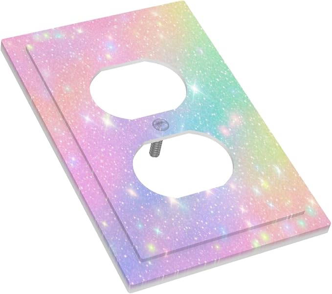 Decorative Outlet Covers Rainbow Shiny Gradient Colors 1 Gang Wall Plate Receptacle Duplex Light Switch Cover Plate Single Dual Plug Covers Electrical Switchplate for Kids Room Nursery Decor