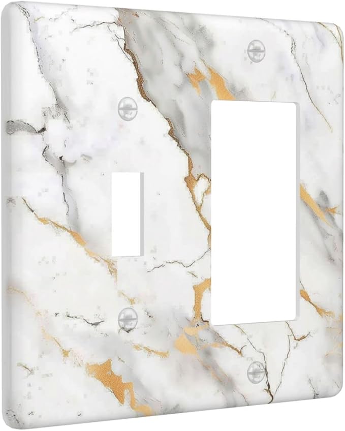 Outlet Covers Marbling Style White Background Gold Gray Stripes 1 Toggle 1 Rocker Combination Decorative Wall Plate Electrical Switch Plates Light Switch Cover Plate For Bathroom Kitchen
