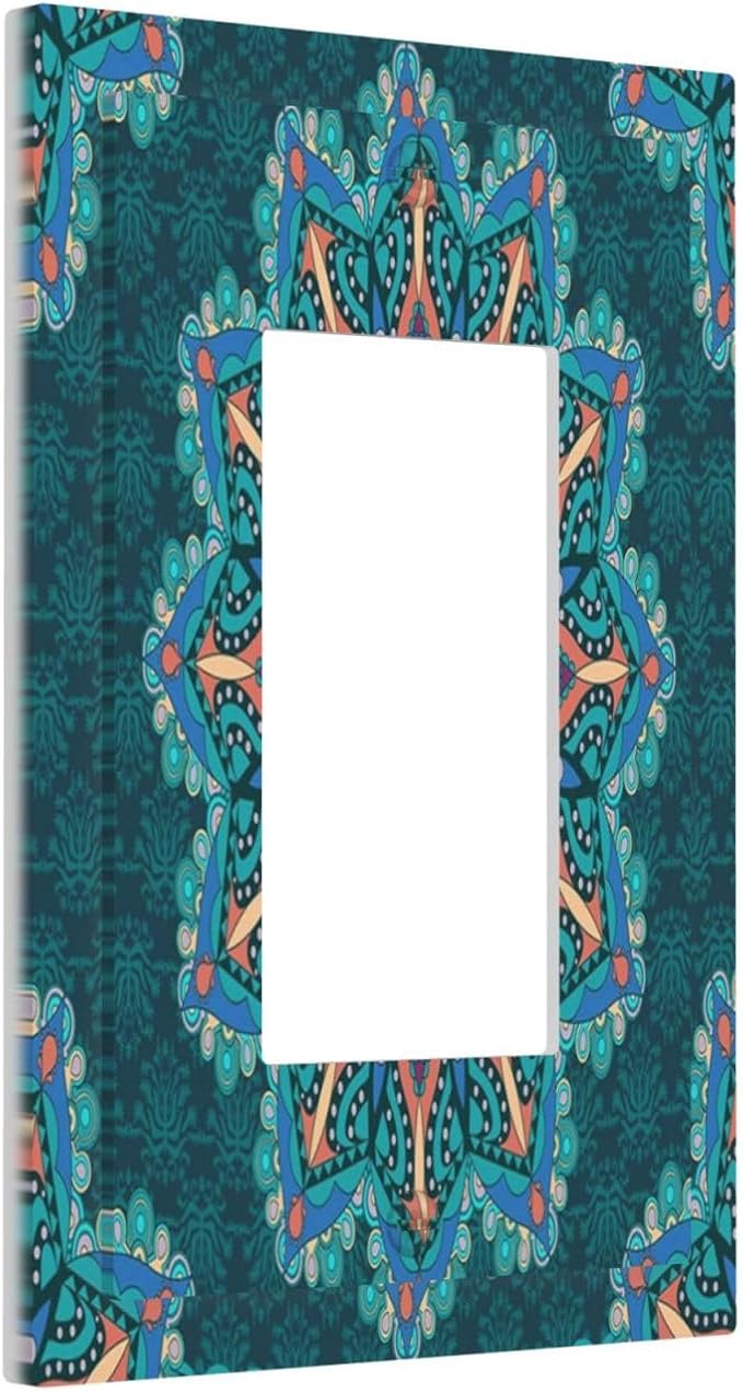 Outlet Covers Boho Hippie Colorful Mandala 1 Gang Wall Plate Single Rocker Light Switch Cover Decorative GFCI Receptacle Cover Electrical Switchplate for Bathroom Home Decor