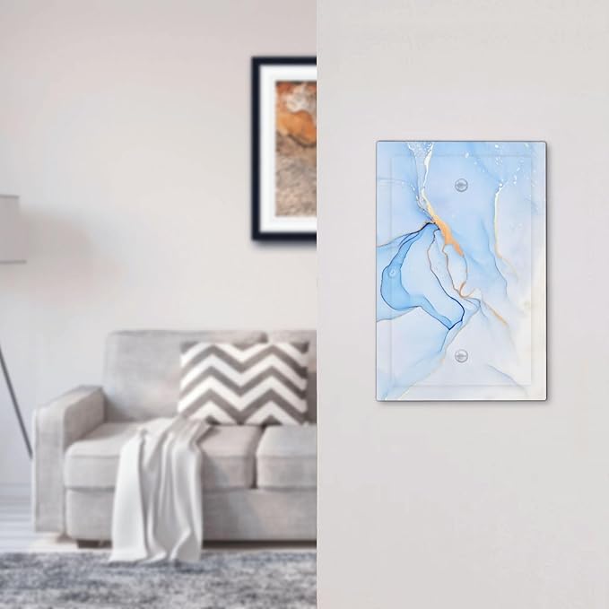 Modern Art Blue Gold Marble Abstract Luxury Print Light Switch Cover Plate 1 Gang No Device Blank Electrical Wall Plates Faceplate Decorative Switch Plate Covers for Bathroom Living Room Decor