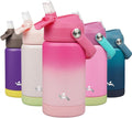 Konokyo Insulated Water Bottle with Straw Lid,12 oz Stainless Steel Vacuum Metal Bottle with Silicone Handle,Cherry Blossom