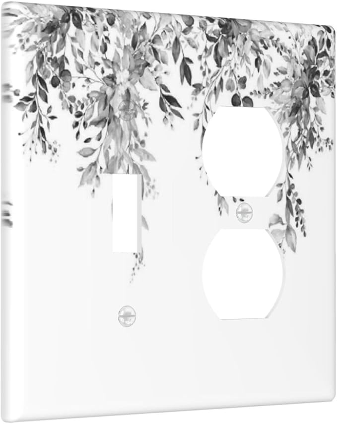 Wallplates Grey Floral Plant Eucalyptus Leaf Flower 1 Toggle 1 Duplex Switch Plate Electrical Gfci Faceplate Decorative Light Switch Covers For Bed Room Living Room Decor