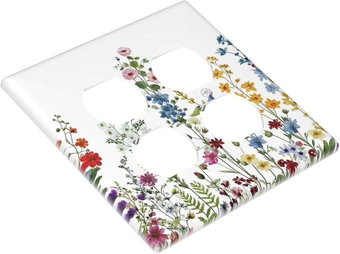 Colorful Wildflowers Plants Floral Decorative Outlet Covers 2-Gang Duplex Light Switch Cover Gfci Wall Plate Covers Electrical Receptacle Switch Plate Cover Plug Faceplate for Bathroom Decor