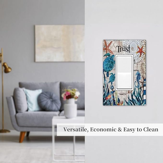 1 Gang Electrical Decora/GFCI Device Wallplate Inspirational Quote Teal Blue Sea Ocean Turtle Nautical Map Beach Coral Single Decorator Rocker Outlet Light Switch Cover Electric Faceplate Dimmer