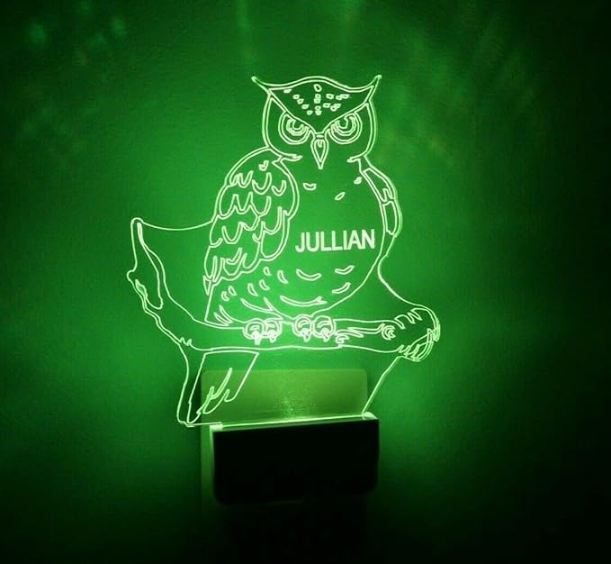 MIRROR MANIA Night Light Multi Color Personalized LED Plug-in, Ultra-Slim Touch Night Light Smart Dusk to Dawn Sensor, Kids Children's Bedroom Kitchen Bathroom Hallway Play Room Variations (Owl)