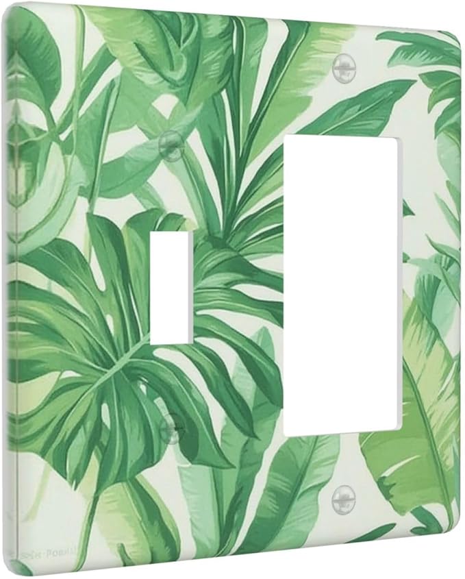 Outlet Covers Tropical Palm Tree Leaf Green Plant 1 Toggle 1 Rocker Combination Decorative Wall Plate Electrical Switch Plates Light Switch Cover Plate For Bed Room Living Room Decor