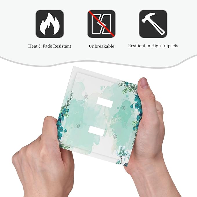 Decorative Switch Plates Blue Green Flowers Light Green Watercolor Patterns 2 Gang Double Toggle Wall Plate Outlet Light Switch Cover Electrical Faceplate for Bedroom Home Decor