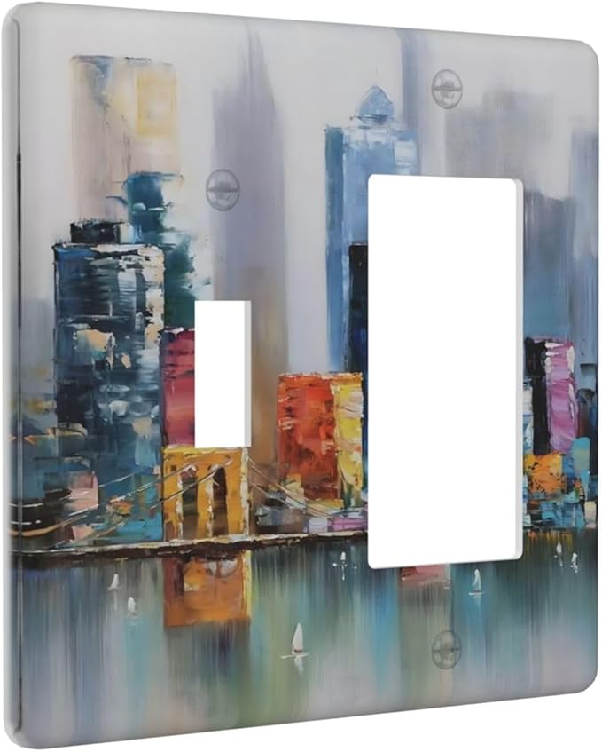 Colorful Nyc Skyline Textured Modern Abstract Outlet Covers 1 Toggle 1 Rocker Combination Decorative Wall Plate Electrical Switch Plates Light Switch Cover Plate for Bedroom Living Room Decor