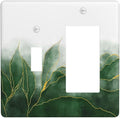 Outlet Covers Green Gold Leaf Marble Modern Abstract 2 Gang Combo Light Switch Cover Plate Toggle Rocker Wallplates Decorative Switch Plates and Outlet Covers for Kitchen Bathroom Decor