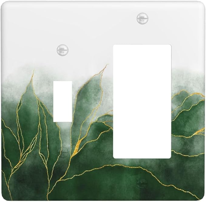 Outlet Covers Green Gold Leaf Marble Modern Abstract 2 Gang Combo Light Switch Cover Plate Toggle Rocker Wallplates Decorative Switch Plates and Outlet Covers for Kitchen Bathroom Decor