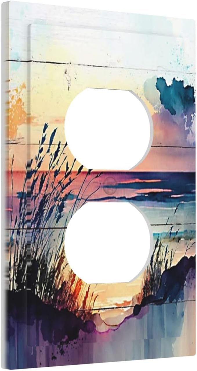 Decorative Outlet Covers Sunset Beach Abstract Nature Coastal Seascape 1 Gang Duplex Light Switch Cover Plate Unique Wall Plates for Electrical Outlets Switch Plate Covers for Bedroom Decor