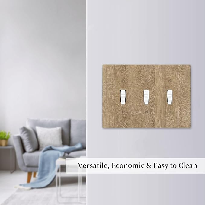 Decorative Light Switch Cover Plate Light Brown Wood Grain 3 Gang Wall Plate Triple Toggle Switch Plate Covers Electrical Outlet Cover for Farmhouse Cabin Decor