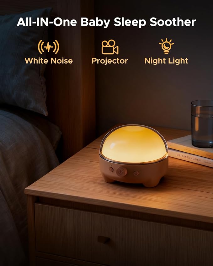 TeckyGem Baby Sound Machine & Night Light for Nursery | 3-In-1 White Noise Sound Machine, Dimmable Nursery Lamp & Projector | 20 Soothing Sounds, Baby Sleep Aid, Gift for Kids, Bedtime & Breastfeeding