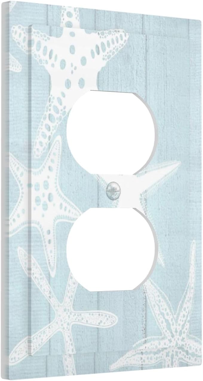 Beach Starfish Vintage Wood Rustic Country Ocean Outlet Covers 1 Gang Duplex Light Switch Cover Decorative Switch Plates Electrical Receptacle Faceplate Wall Plate for Farmhouse Kids Room Decor
